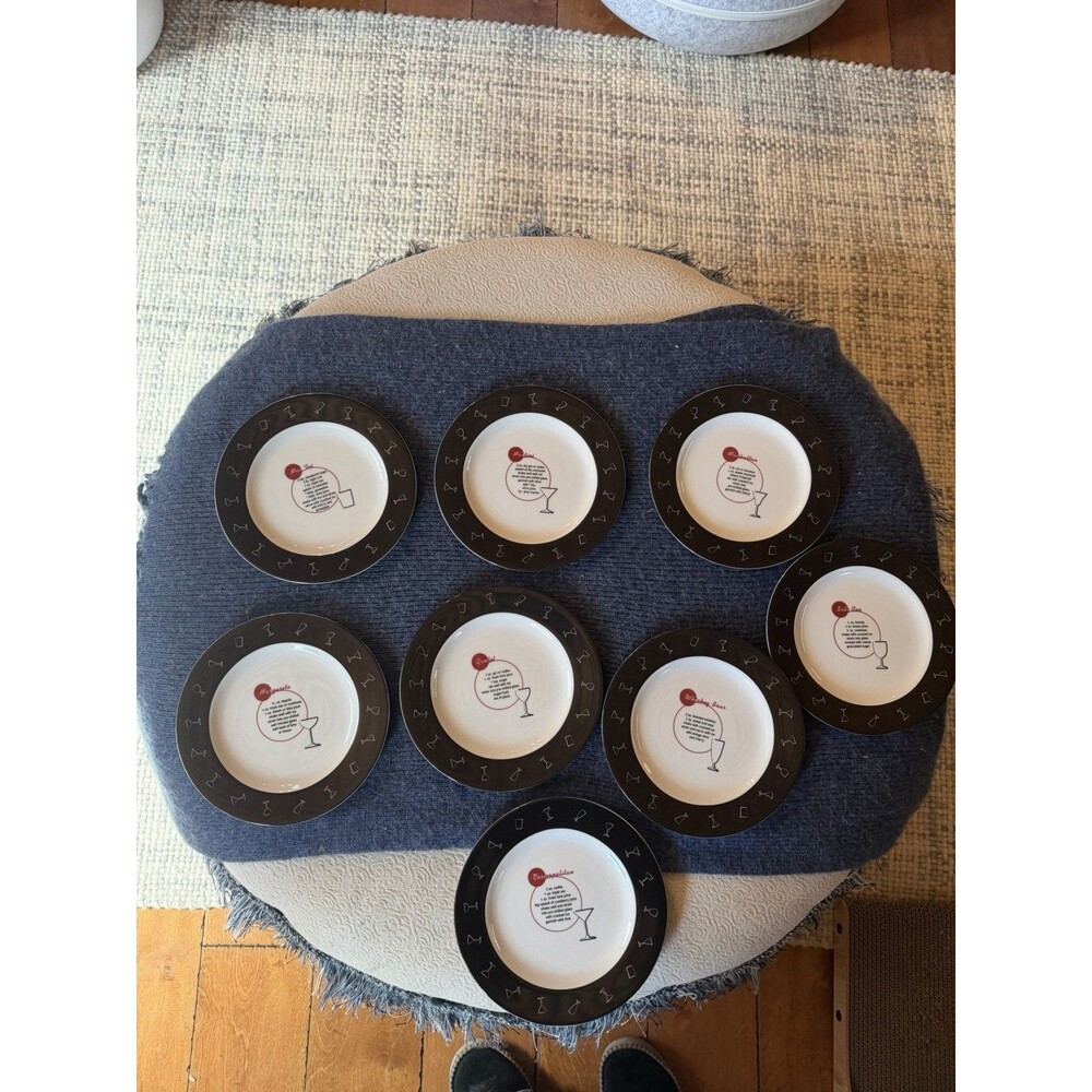 POTTERY BARN Retro Bar Mixed Drinks 8.25 Salad Dessert Appetizer Plates Set of 8